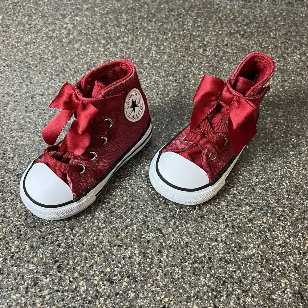 Converse All Star Little Kids Infant 5 Classic Red High Top Bow Acc Sneaker Shoe